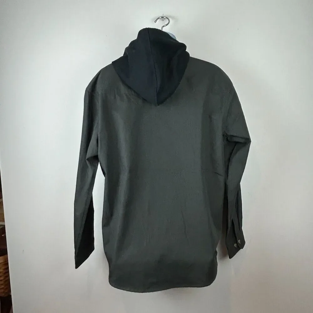 Yellow Stone TV Show Dark Green Chore Shirt Black Fleece Hood Size Large New